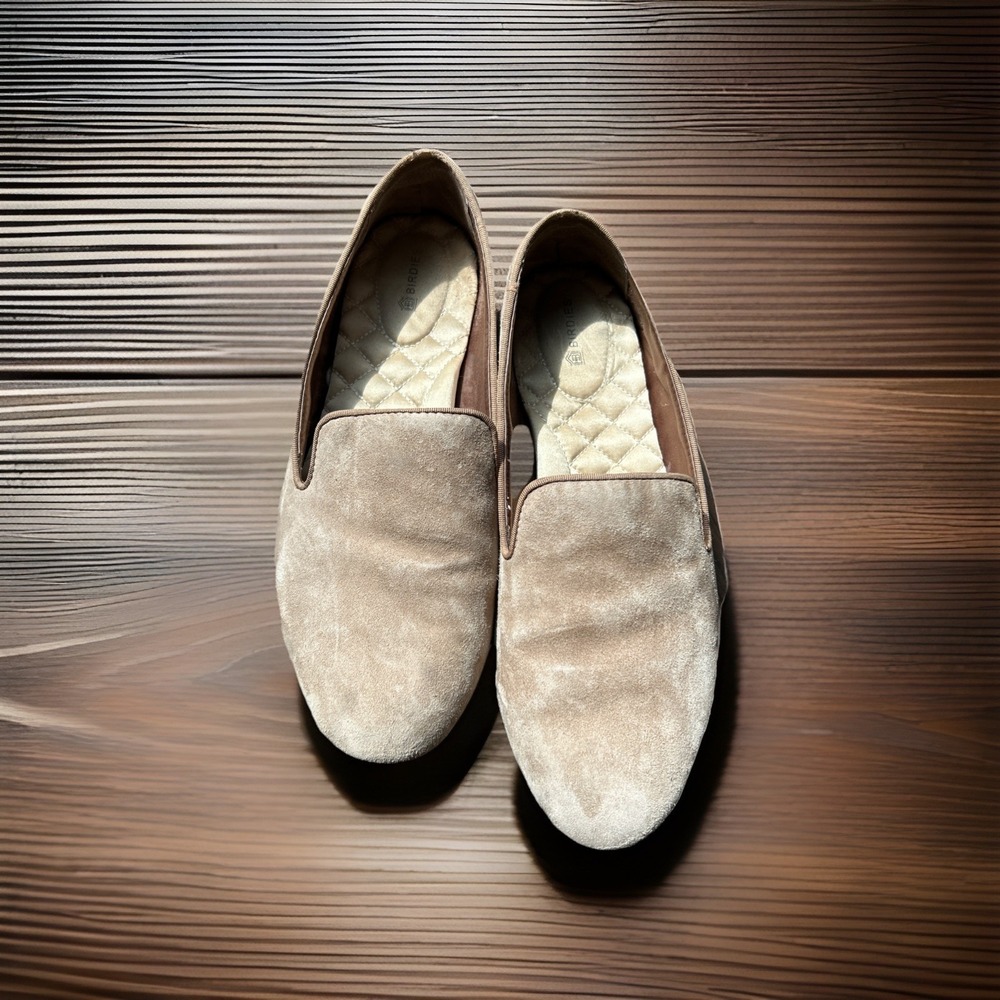BIRDIES The Starling Tan Leather Suede Loafers Women's 8.5 Slip On Shoe Comfort